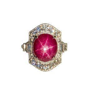 8cts Madagascar Ruby Ring in Solid 14K White Gold with Natural Diamond Accents
